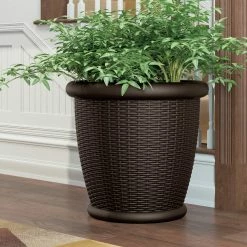 Brand new 🎁 Suncast Willow Round Java Blow Molded Resin Planter Set Of 2 🤩 -patio garden garage shop unnamed file 364