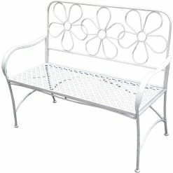 Coupon 🎁 Alpine Daisy Metal Garden Bench, White ❤️