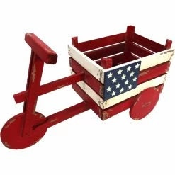 Cheapest 🧨 Alpine 10 In. Tall Rustic Wooden American Flag Tricycle Planter 💯