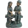 Flash Sale 👏 Alpine 16 In. Girl And Boy Sitting On Bench With Puppy Statue 👏