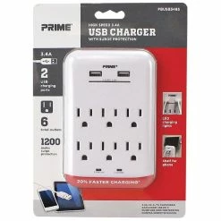 Best Pirce 🧨 Prime Wire & Cable 6 Outlet 1200 Joule Surge Tap With 2 Port 3.4A USB Charger 🌟
