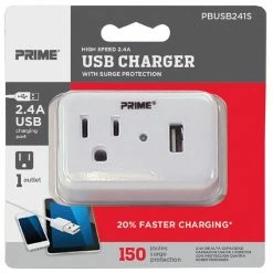 Promo ✨ Prime Wire & Cable 1 Outlet 150 Joule Surge Tap With 1 Port 2.4A USB Charger 🎁