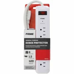 New 💯 Prime Wire & Cable 6 Outlet 400 Joule Surge Protector With 1.5 Ft. Power Cord ❤️