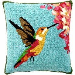 New 😉 Evergreen 18 In. Indoor/Outdoor Hummingbird Hooked Pillow 💯