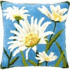 Hot Sale 😀 Evergreen Indoor/Outdoor Shasta Daisy Hooked Pillow 😉