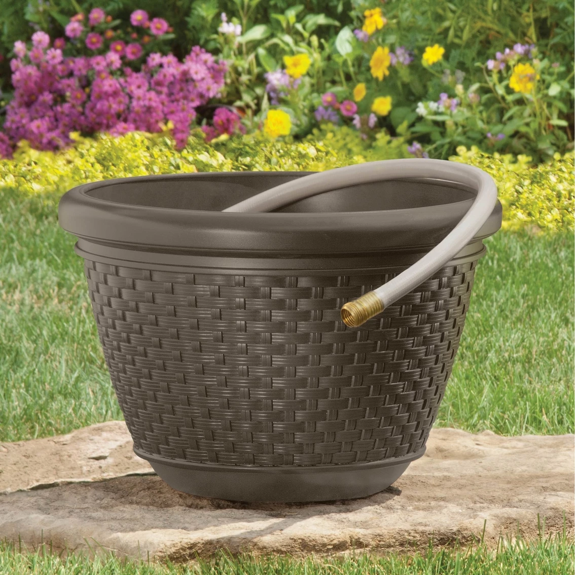 Cheap ❤️ Suncast Resin Wicker Design Hose Pot ⭐ 2 Cheap ❤️ Suncast Resin Wicker Design Hose Pot ⭐ - Image 2